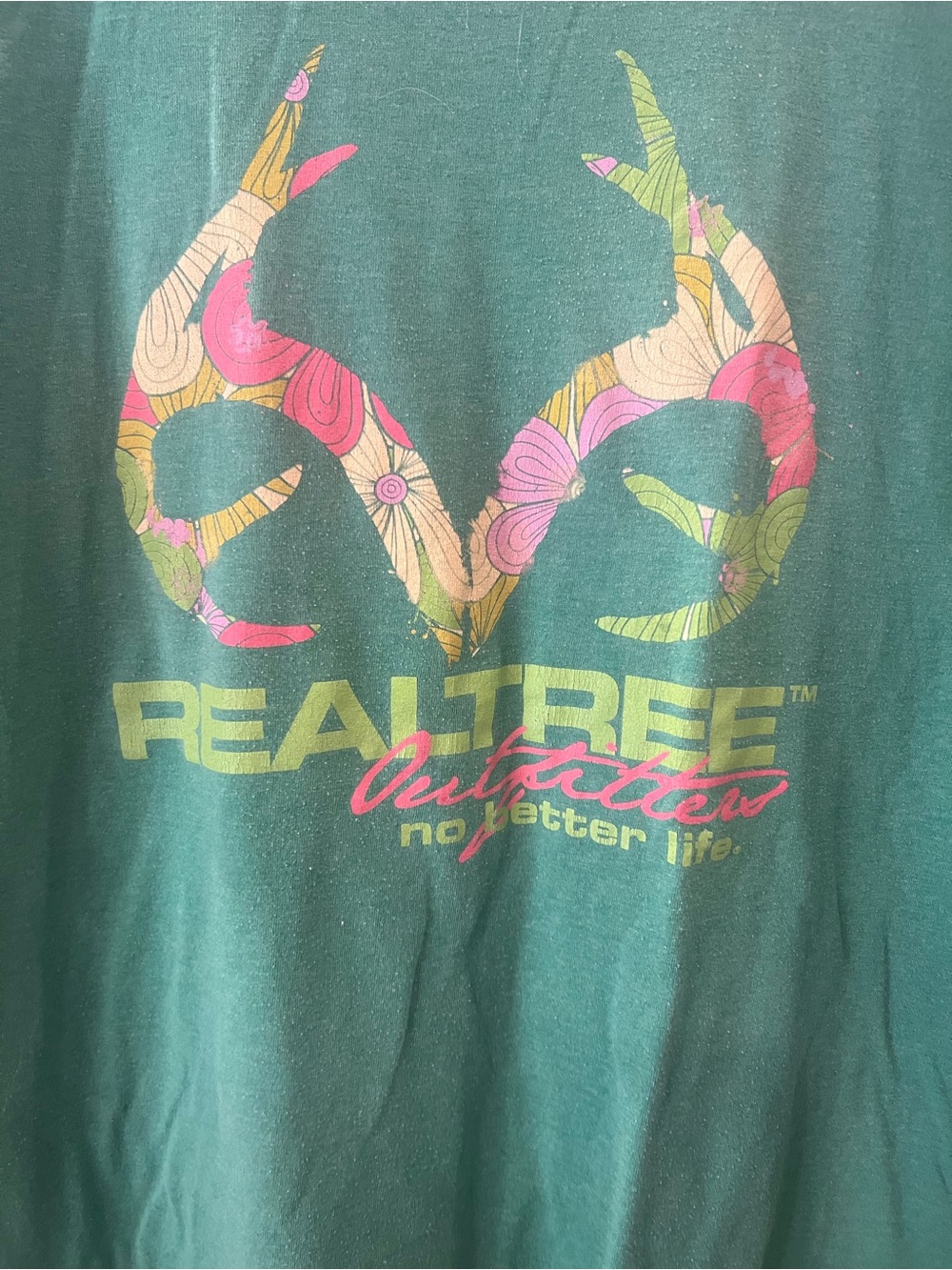 Realtree Green Tee with Pink and Cream Floral Antler Graphic